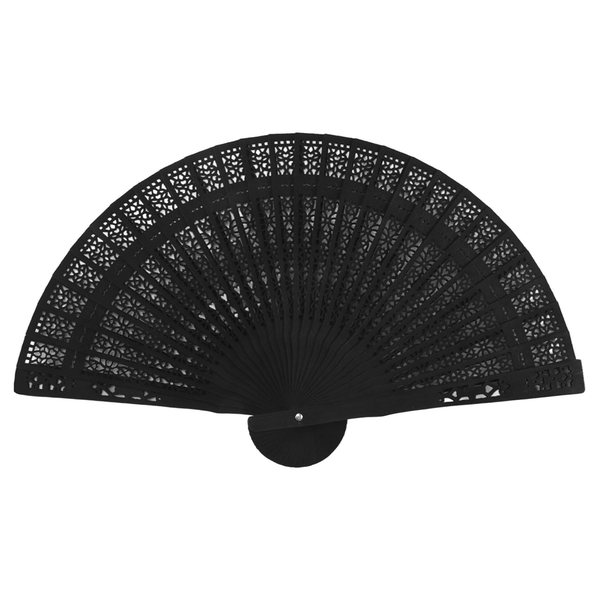 8 Inch Folding Original Wooden Hand Flower Bamboo Pocket Fan-Black