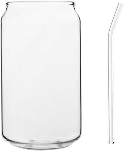 Heat-resistant Glass Beverage Tumbler with Straw 350ml Can-shaped Milk Tea