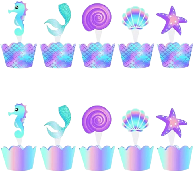Mermaid Cupcake Wrappers &amp; Toppers- Set of 40