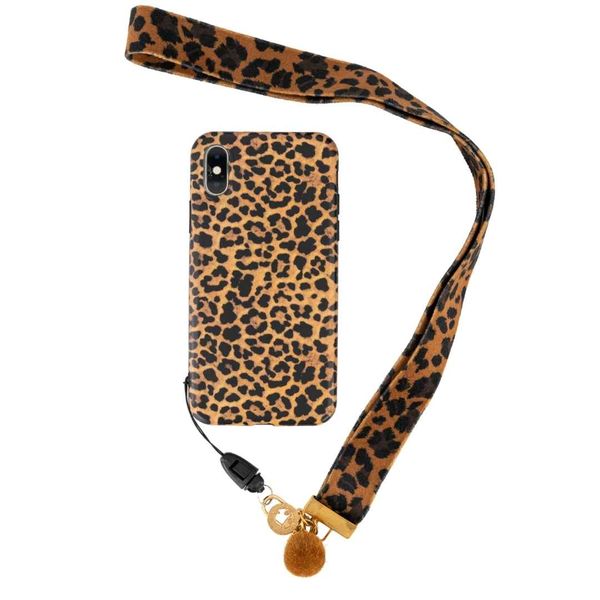 Stylish Leopard Print - iPhone Case - Brown and Black with Neck Lanyard