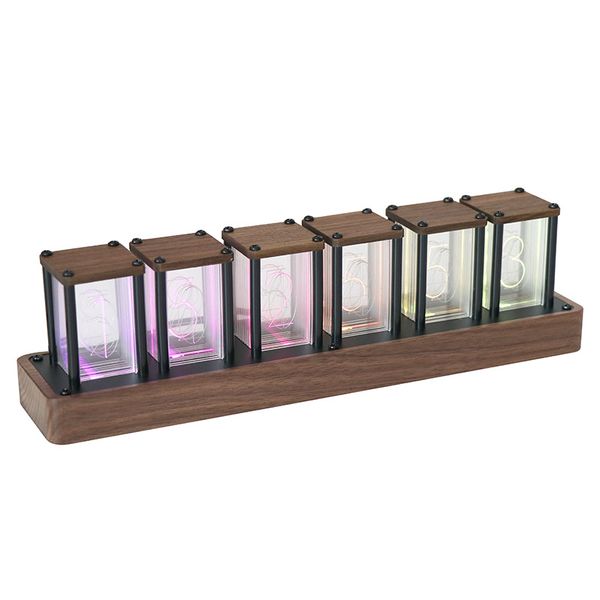 Tube Clock Walnut Digital Clock Wooden RGB Clock Retro Modern Desktop Clock