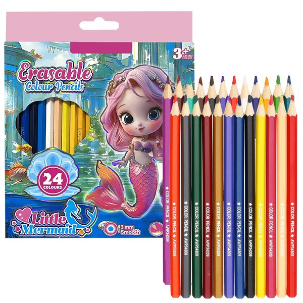 24 colours - Erasable Colour Pencils Mermaid Set
