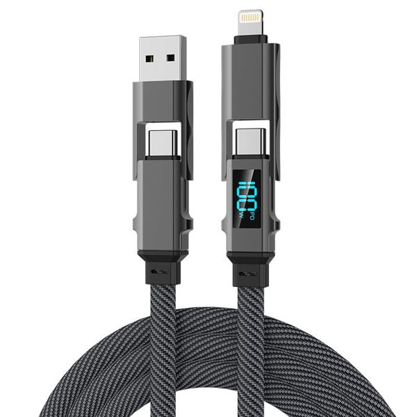 4 in 1 PD 100W Led Display Charging Cable, Braided 2M, for Multiple Devices