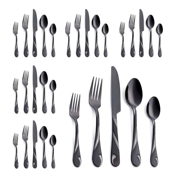 30 Pieces Black Stainless Steel Cutlery Set