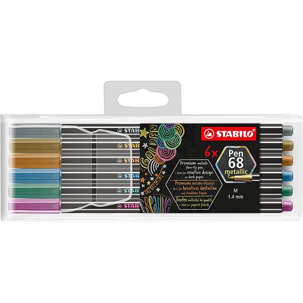 STABILO Pen 68 Fibre-tip Pen Metallic Assorted Wallet 6's