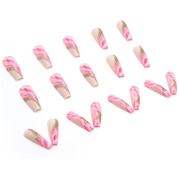 24 Piece Press on Nails Long Coffin Shape Designs