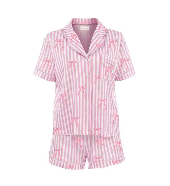 Hannah Grace Maternity Bows and Stripes Summer Pj Set