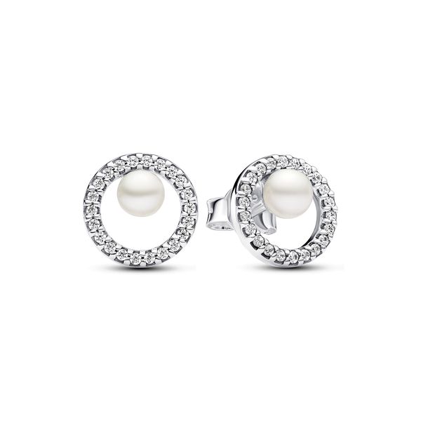 Pandora Compatible Treated Freshwater Cultured Pearl &amp; Pavé Halo Stud Earrings