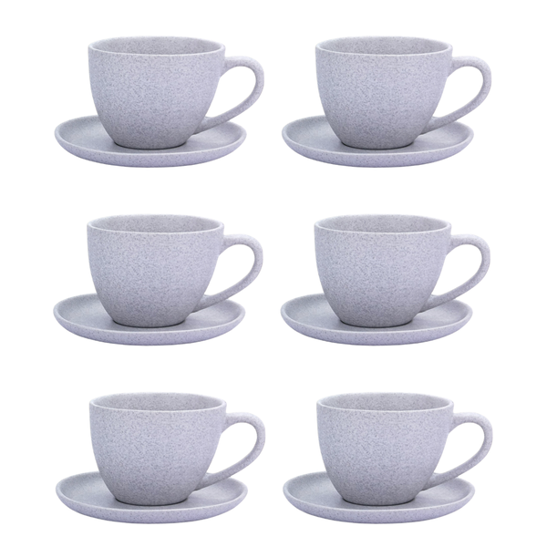 Emma Brushed Stone 300ml Ceramic Tea or Coffee Cups - Set of 6