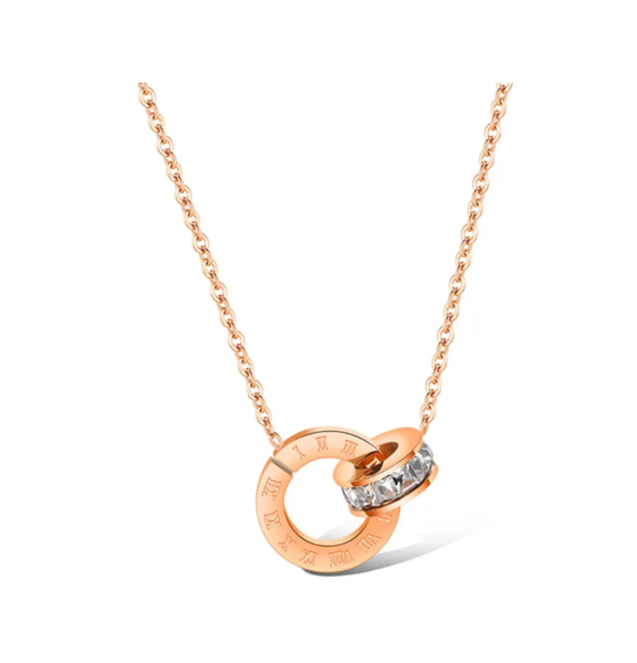 Reptronic SS Interlocking Roman Numeral Necklace - Rose Gold Plated