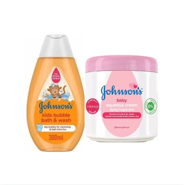 Johnson's Kids Bubble Bath/Wash 300ml and Aqueous Cream 500ml
