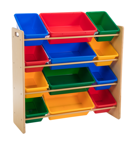 Kids Storage Organiser for Toys and Clothes - 12 Bins - Wooden Frame