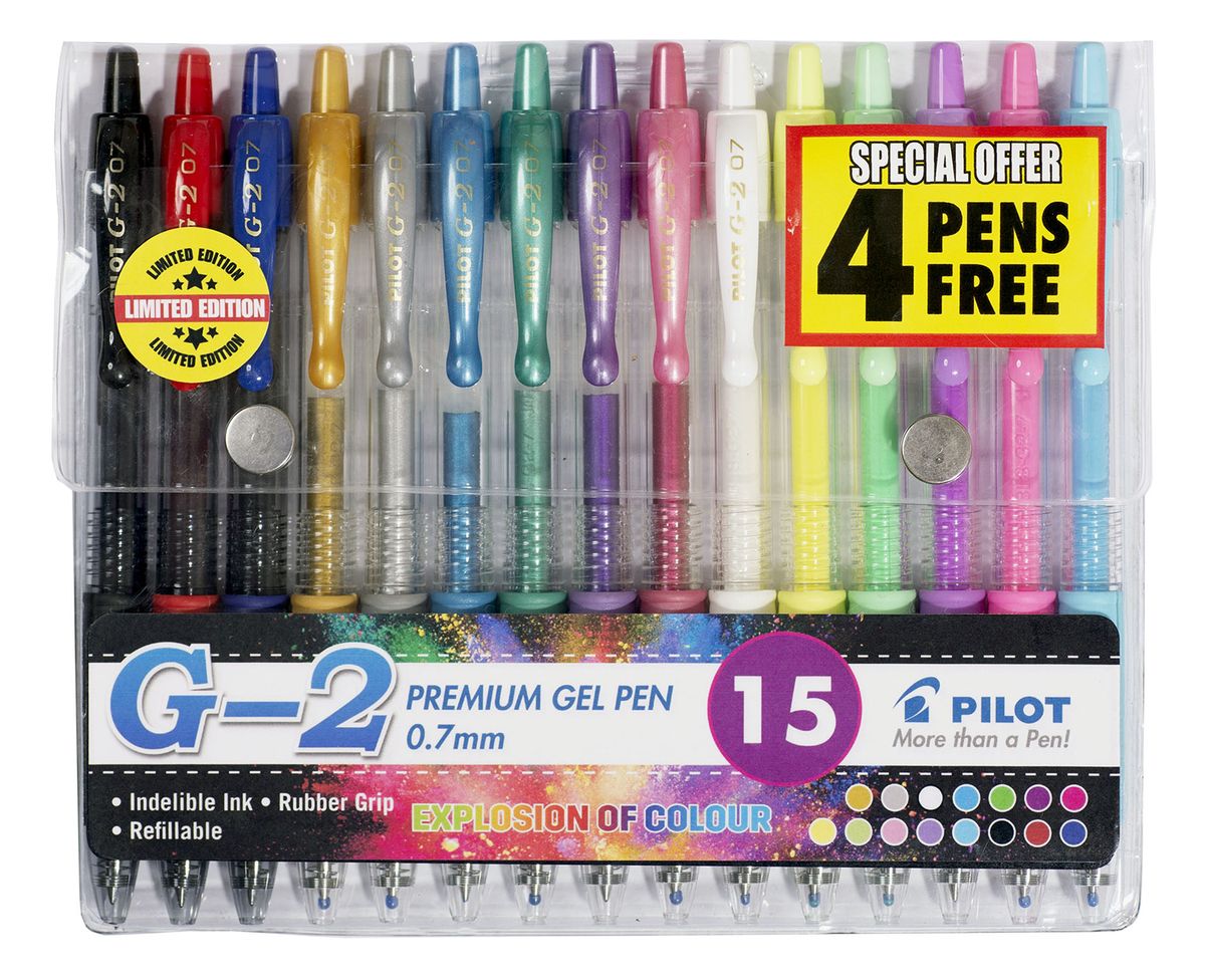 Pilot G2 0.7 Gel Retractable Pen Wallet of 15 Art Colours Shop