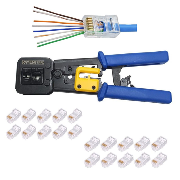 Combo - RJ45 Network cable Crimp Tool + 10 CAT6 Plugs + 10 CAT5e Plugs