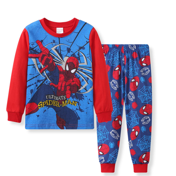 Boys Blue And Red Cotton Long Sleeve- Round Neck Pyjamas