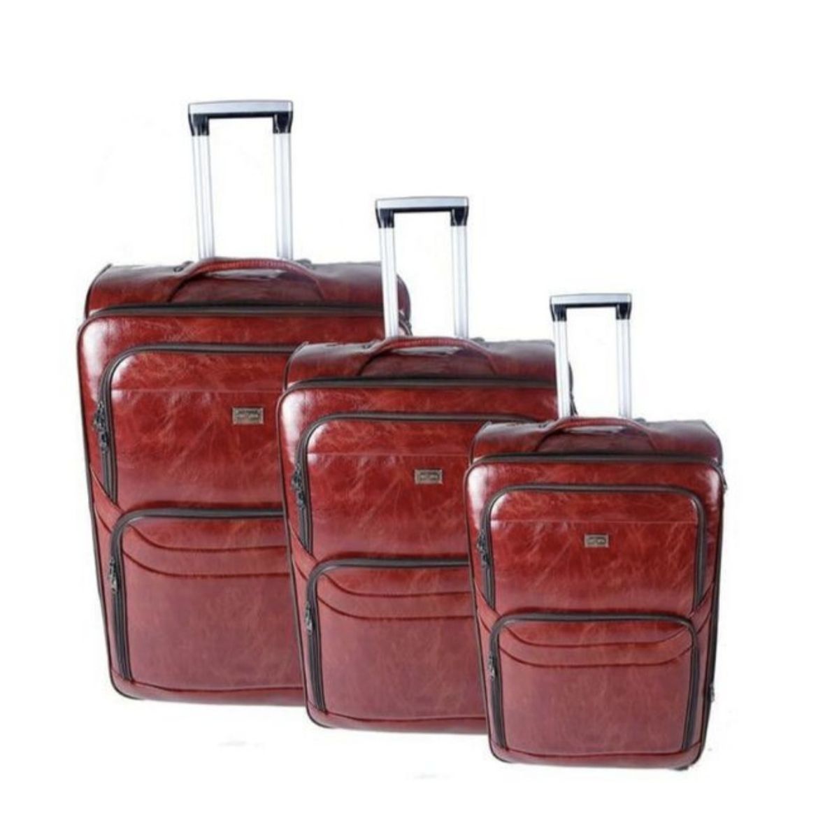 IYWA Professional Luggage Set of 3 Leather Travel Suitcase Set Maroon