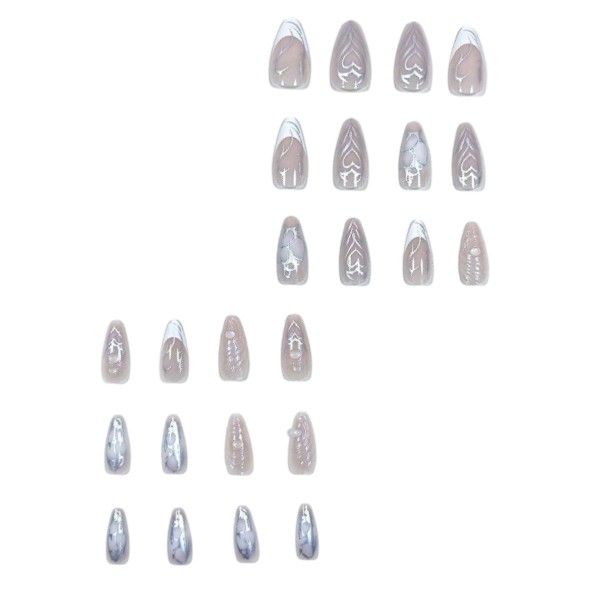 24 Piece - 3D Texture Almond-Shaped Press On Nails - Multicolor