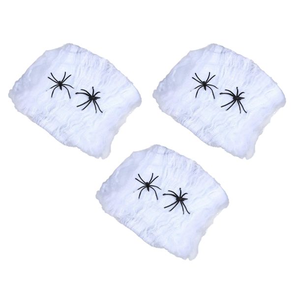 Party Decoration Halloween Stretch Spider Web with Black Spiders - Set of 3