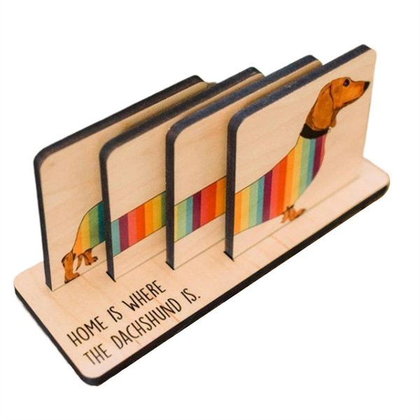 Set of 4 Dachshund Coasters with Holder, Animal Themed Coasters