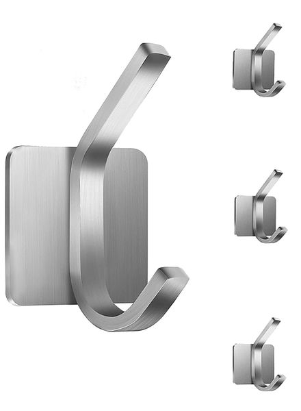 4 pcs hook,Brushed Stainless Steel Adhesive Door Hooks Self Adhesive Hooks