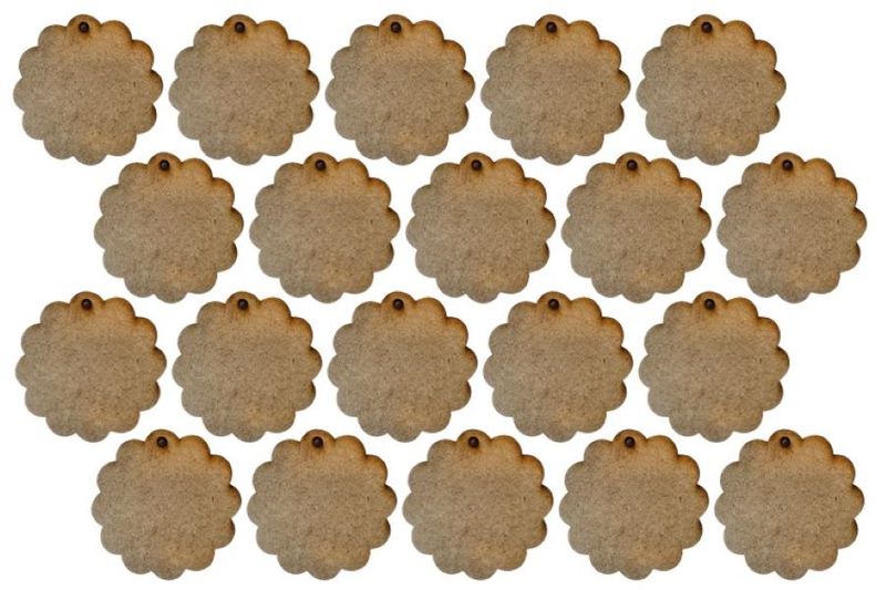 MDF Scalloped Circles Keyring Blanks 5cm with 3mm Hole (3mm Blonde MDF)
