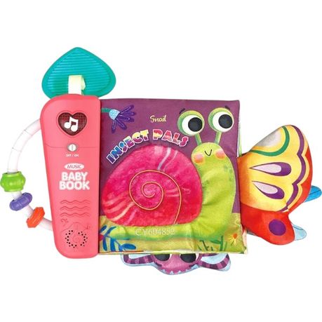 Baby 5-in-1 Musical Sensory Cloth Book - Teether, Rattle, Crinkle, Mirror Image