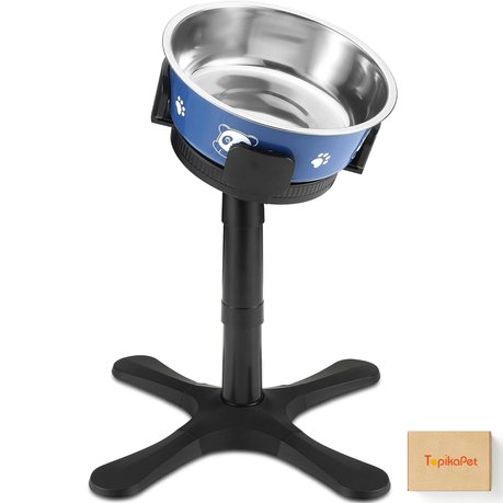 TopikaPet- Adjustable Raised Dog Bowl Stand with 3 Heights & Steel Bowl Image
