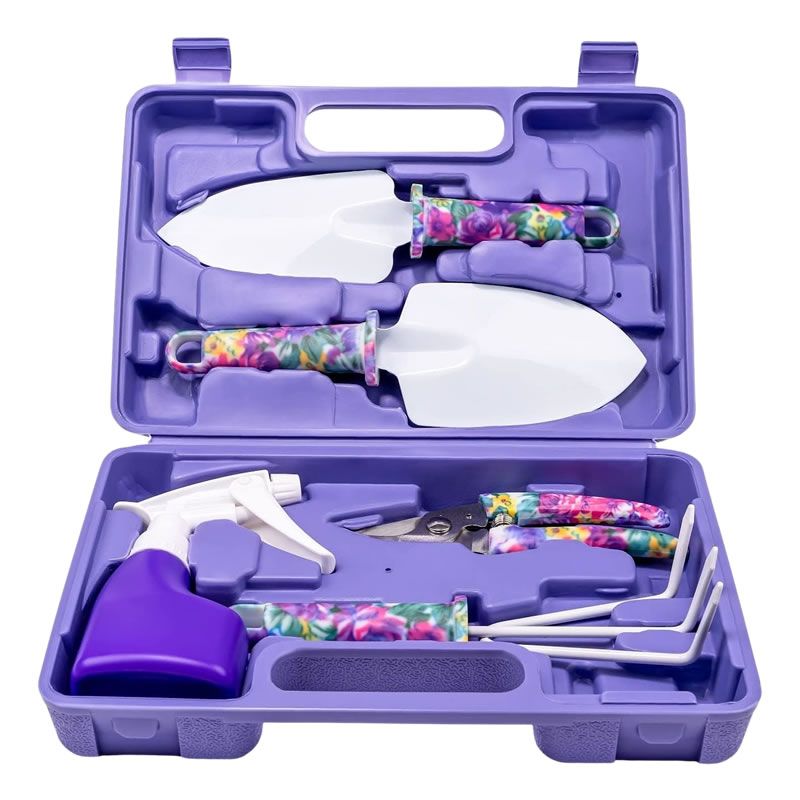 5-Pieces Gardening Hand Tools with Purple Floral Print -XF0901