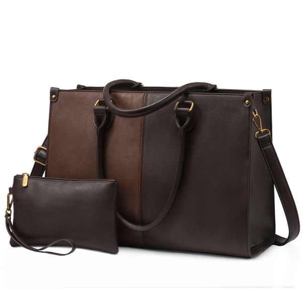 Ladies Fashionable Leather Laptop Tote Bag with Detachable Pouch