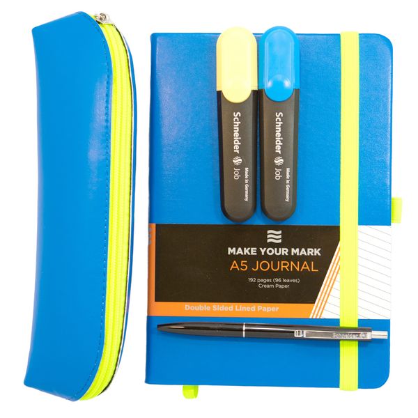 A5 Neon Journal Set Blue + Free Schneider K15 Pen