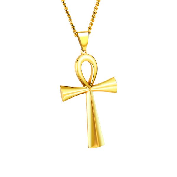 Ladies Gold Egyptian Ankh Key Of Life Pendant Necklace - NL-GX1180-L-GO
