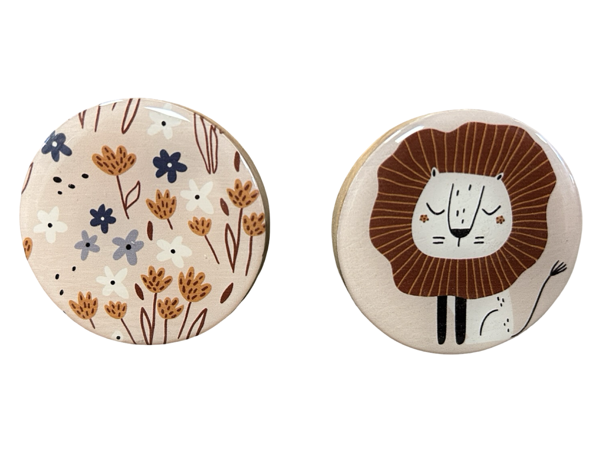 Combo 2 - Lion & Field Flowers Door Knobs