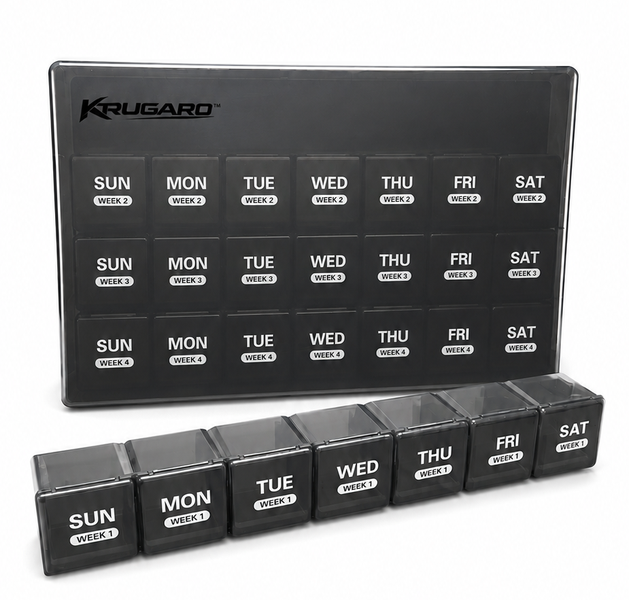 Krugaro Monthly Pill Organizer 28-Day Large Box BPA-Free | Medication Tray