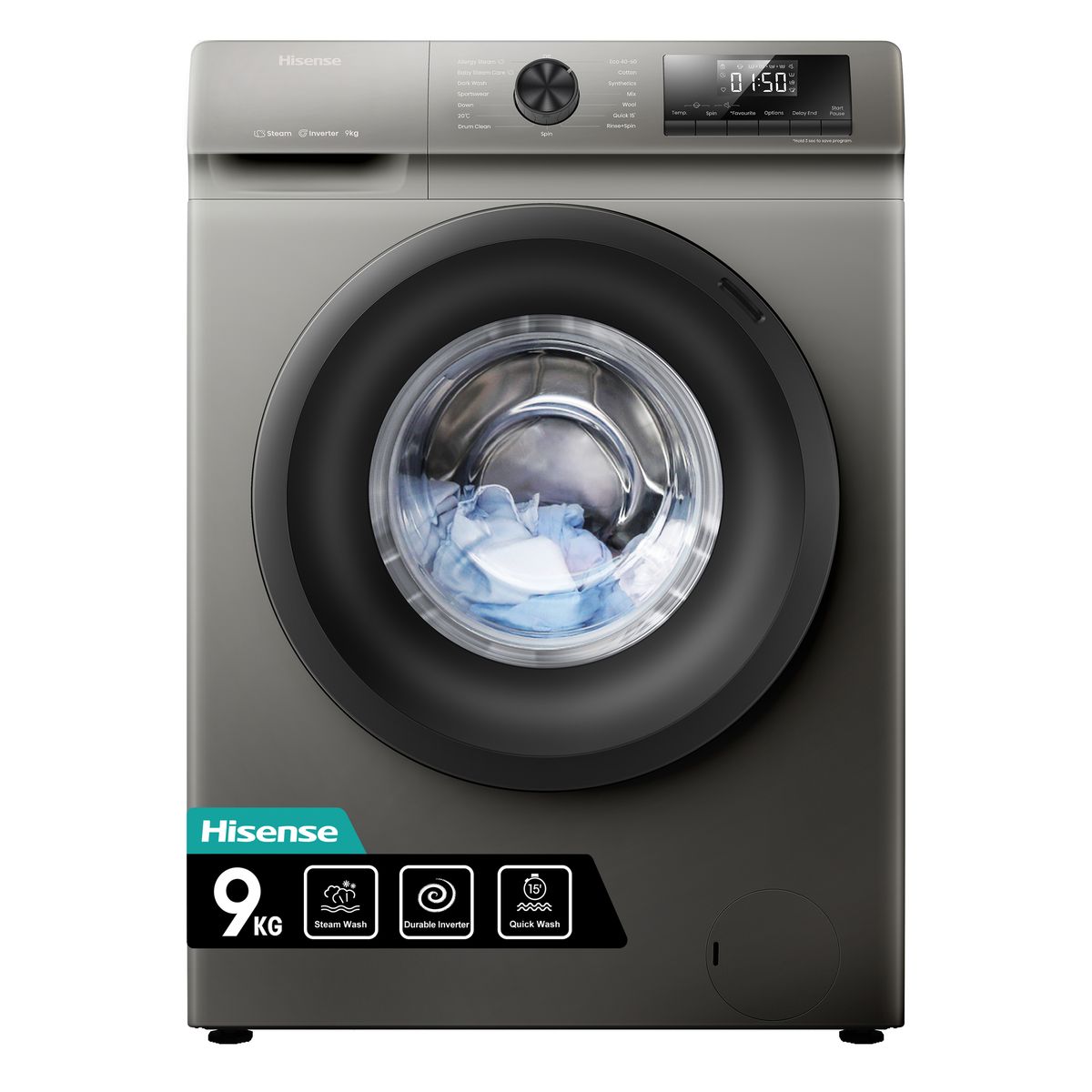 Hisense 9kg Front Loader Washing Machine with Inverter-Titanium Grey