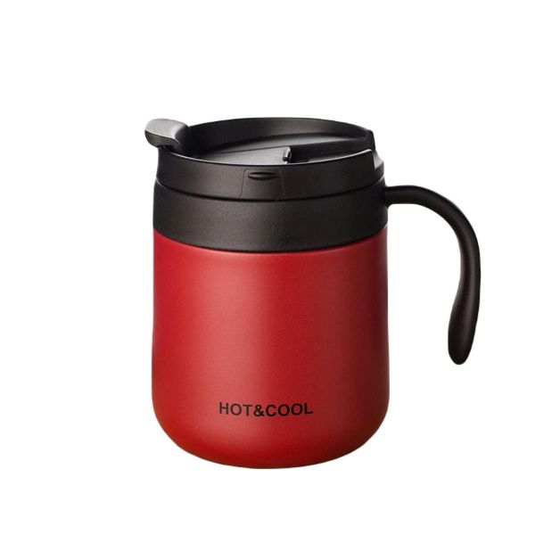 350ml Insulated Stainless Steel Thermal Travel Mug with Handle &amp; Lid - Red