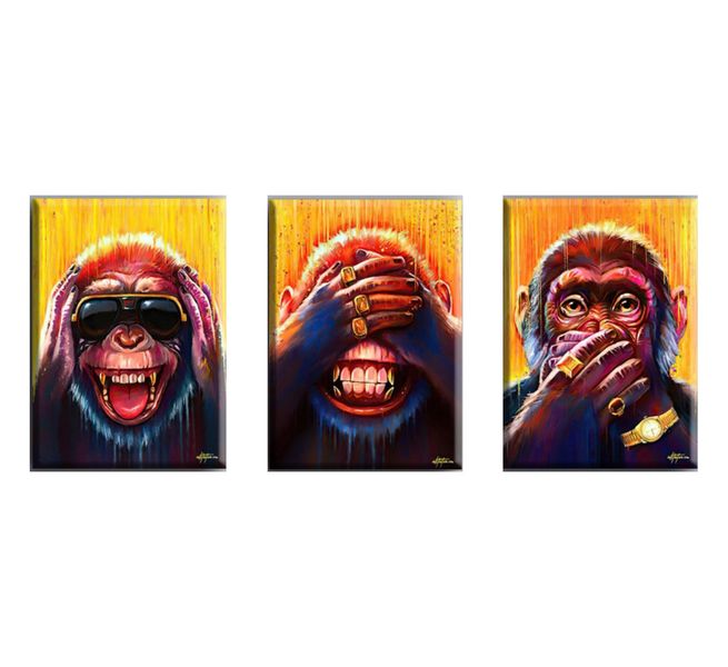 Canvas with Frame: Modern Art - Three Wise Monkeys Set 3 Piece
