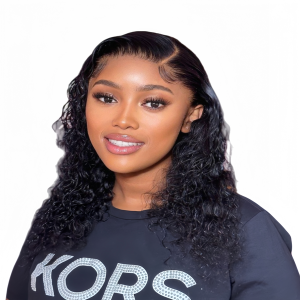 Marigold 16-inch Water Wave Wig Full Frontal Human Hair Transparent Lace