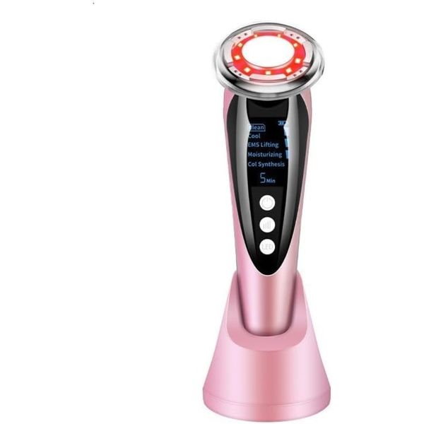 EMS Hot And Cold Facial Massager, 7-In-1 Multifunctional Beauty Device Pink