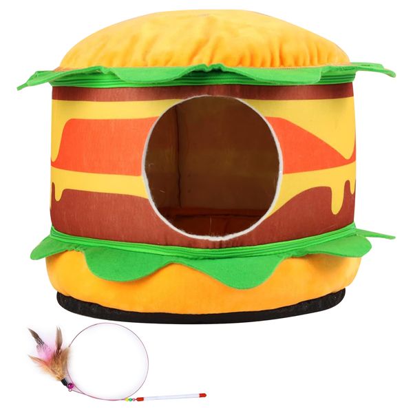 16'' Removable Cushion 3 in 1 Hamburger Shape Cat Bed House for Small Pet