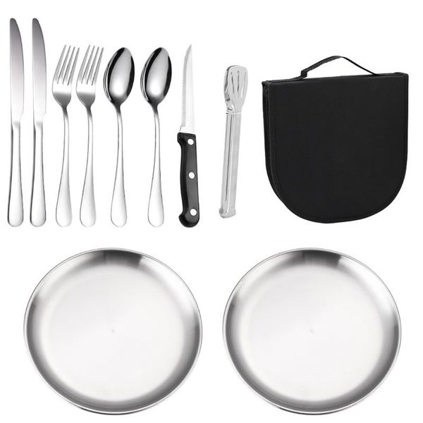 10 Piece Stainless Steel Camping &amp; Picnic Cutlery Set - HB