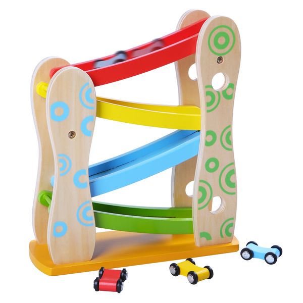 Edufun Ramp Racer with 3 Wooden Toy Cars and a Ramp to slide down