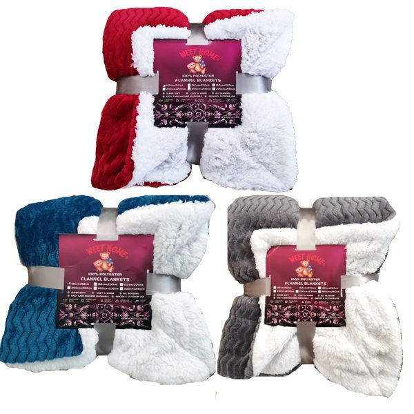 Sherpa Flannel Blanket.Three value packs.Double layer,Stylish, Warm.