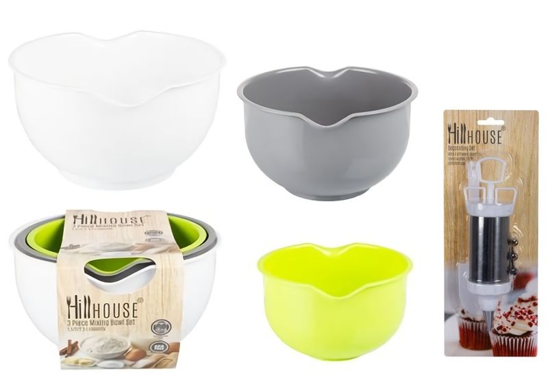Icing Set Stainless Steel With 4 Nozzle + 3pc Mixing Bowls Set Plastic 1.5l/2l/2.5l