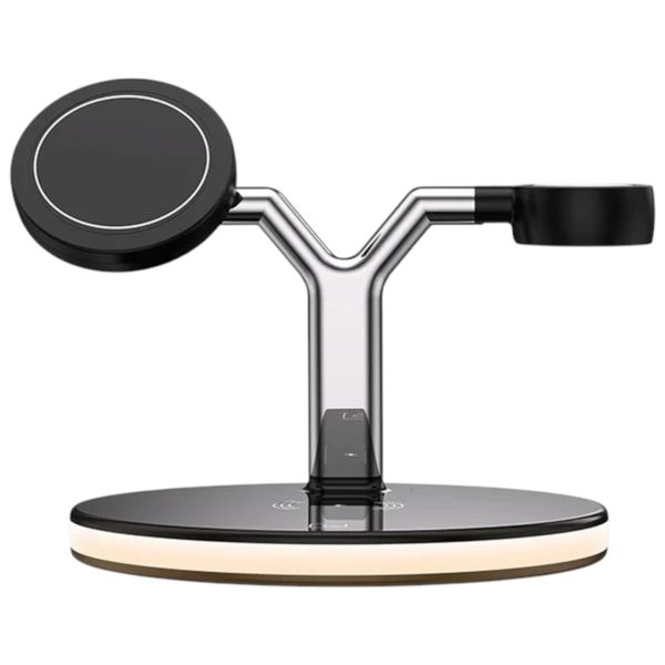 3 Device Multifunctional Black Magnetic Wireless LED Charging Dock Station