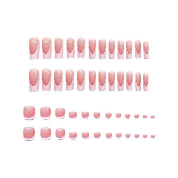 48pcs - Pink French Tip Square Press On Nails &amp; Toenails Set - Nude