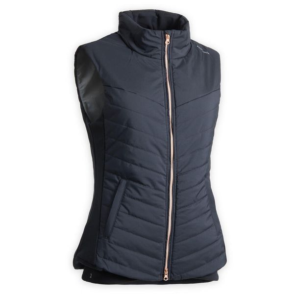 Fouganza Women's Sleeveless Horse Riding Down Jacket 500 - Black/Rose Gold Zip