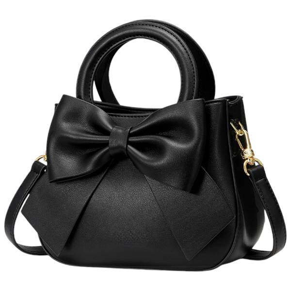 Elegant Faux Leather Handbag with Oversized Bow Accent - White