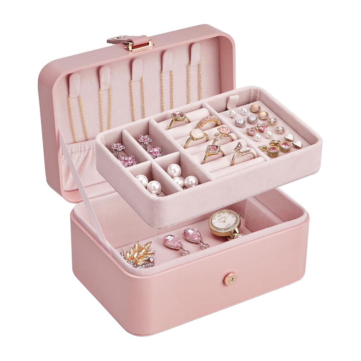 Travel Jewelry Box, 2-Layer Organizer - PINK