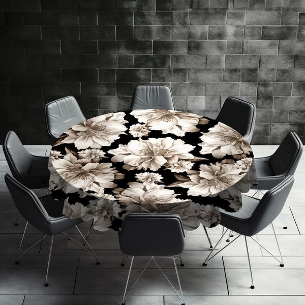 Sepia Sharp Flower Petals Round Tablecloth by Mark van Vuuren