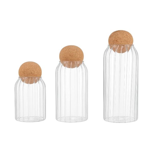 3-Pack Storage Jar Set with Natural Cork Ball Lids - Transparent
